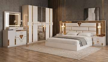 CHAMBRE A COUCHER ARMOIRE 6BATTANTS 6PIECES BEIGE