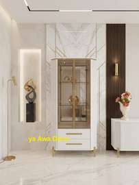 Vaisselier design moderne blanc doré avec LED