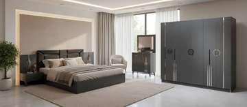 CHAMBRE A COUCHER ARMOIRE 6BATTANTS 5PIECES ANTHRA GRIS