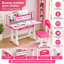 Bureau Scolaire Enfant avec Chaise Réglable