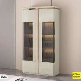 VAISSELIER VITRINE KAKKI BRILLANT AVEC LIGNES DORÉES