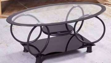 Table basse ovale verre trempé métal noir design