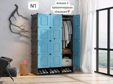 Armoire de rangement 3 battants en plastique