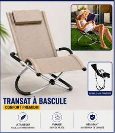 Transat à bascule pliable ultra-léger beige extérieur