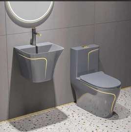 Toilette et lavabo gris anthracite éclairage LED