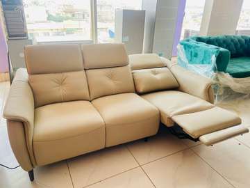 Canapé relax 3 places cuir beige électrique