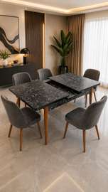 TABLE A MANGER 6CHAISES 80X170/80X130 NOIR