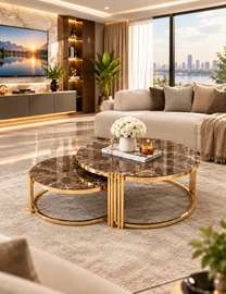 TABLE BASSE ENSEMBLE 2PIEGES 80X60CM MARRON MARBRE R04