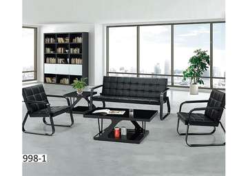 Salon noir cuir synthétique 3 places + fauteuils