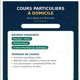 Cours particuliers sciences à domicile collège-lycée