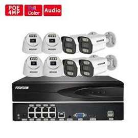 8 Caméras IP poe 5mp color vu + Nvr poe + disk