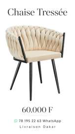 Chaise tressée beige clair dossier design contemporain