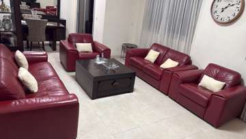 Salon cuir rouge 7 places