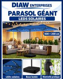 GRAND PARASOL  bleu nuit 4 0 0  X  2 0 0  LEDS SOLAIRES