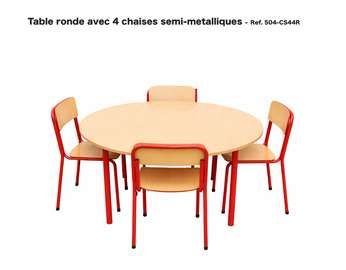 Table ronde avec 4 chaises semi-métalliques