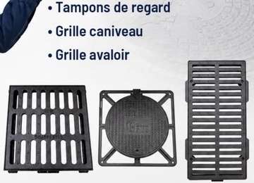 Ensemble tampons regard et grille caniveau fonte solide