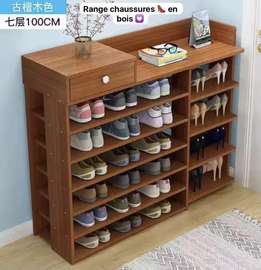Étagère chaussures bois naturel 7 étagères 100 cm