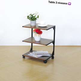 Table d'appoint 3 niveaux métal noir roulettes