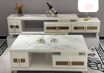 Ensemble Meuble TV et table basse effet marbre blanc