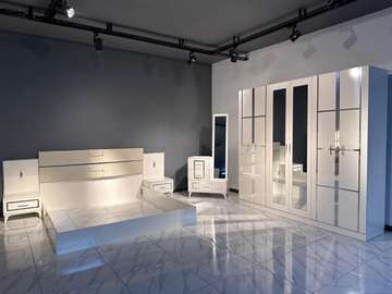 Chambre complète moderne blanc laqué lit double 6 portes