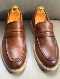 Mocassin cuir marron confortable semelle épaisse