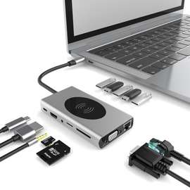 Hub USB-C 13-en-1 avec HDMI 4K, VGA et Chargeur Sans Fil