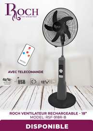 ventilateur rechargeable roch 18" avec télécommande