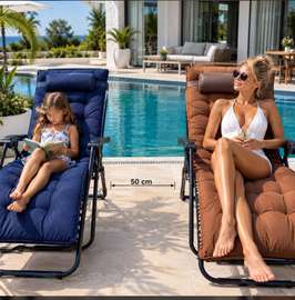 Chaise longue pliable 50 cm bleu marine ou marron