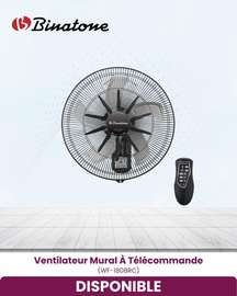 VENTILATEUR 18POUCES BINATONE MURAL AVEC COMMANDE NOIR
