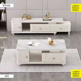 ENSEMBLE MEUBLE TV ET TABLE BASSE BLANC EFFET MARBRE ET DORÉ