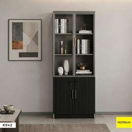Armoire de rangement 200 cm noir gris portes vitrées