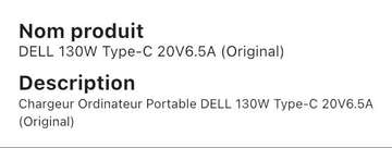 Chargeur dell 130w le meilleur de ça génération original