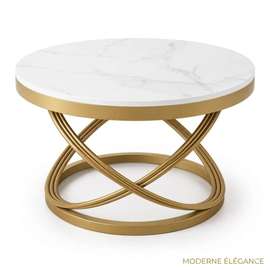 Table Basse Ronde Dorée  – Élégante et Moderne