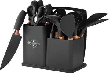 Chefings set ustensiles silicone noir avec support