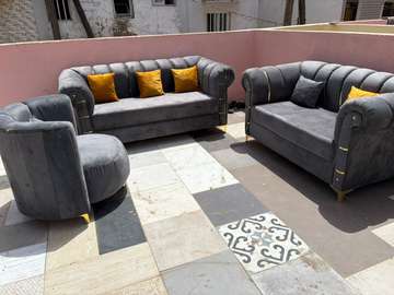 Ensemble canapé chesterfield 3 pièces gris anthracite