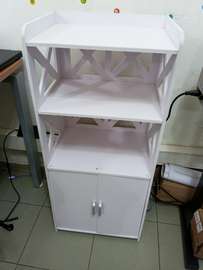 Meuble (PVC) rangement blanc 3 étagères portes battantes
