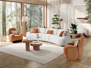 SALON TISSU 7 PLACES COCO COULEUR BLANCHE / ORANGE