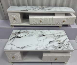 Ensemble meuble TV et table basse effet marbre