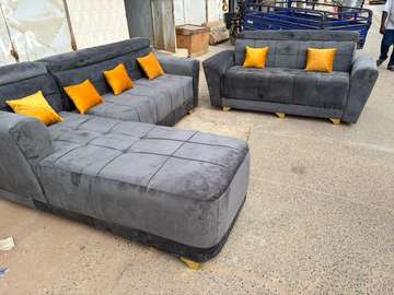 Canapé 9 places gris anthracite coussins jaunes