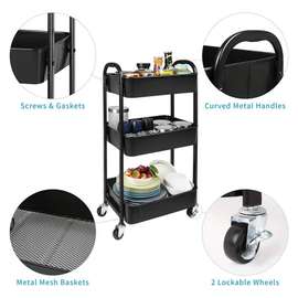 Desserte roulante métal 3 niveaux avec roues verrouillables