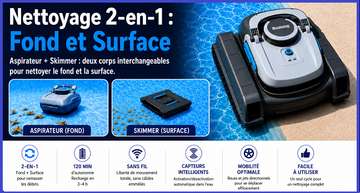 Bestway robots piscines  2-en-1 fond et surface sans fil