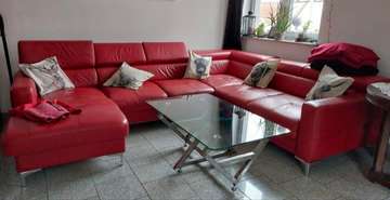 Canapé d'angle cuir rouge 6 places moderne