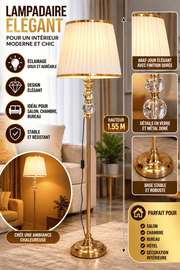 Lampadaire doré 1,55 m avec abat-jour crème