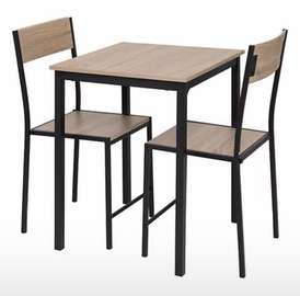 Ensemble table et 2 chaises compacte métal bois