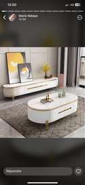 Table basse design blanc doré avec rangement intégré