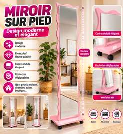 : Miroir sur Pied Rose avec Roulettes