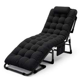 Chaise longue pliable noire coussin épais confort