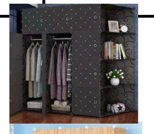 Armoire textile modulable avec penderie et étagères