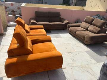 Canapés 7 places design orange et marron moderne