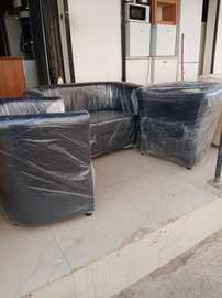 Ensemble canapé d'angle cuir noir avec 2 fauteuils 4places